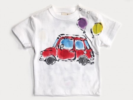 どこいこCAR(赤)の手描きTシャツ