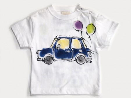 どこいこCAR(青)の手描きTシャツ